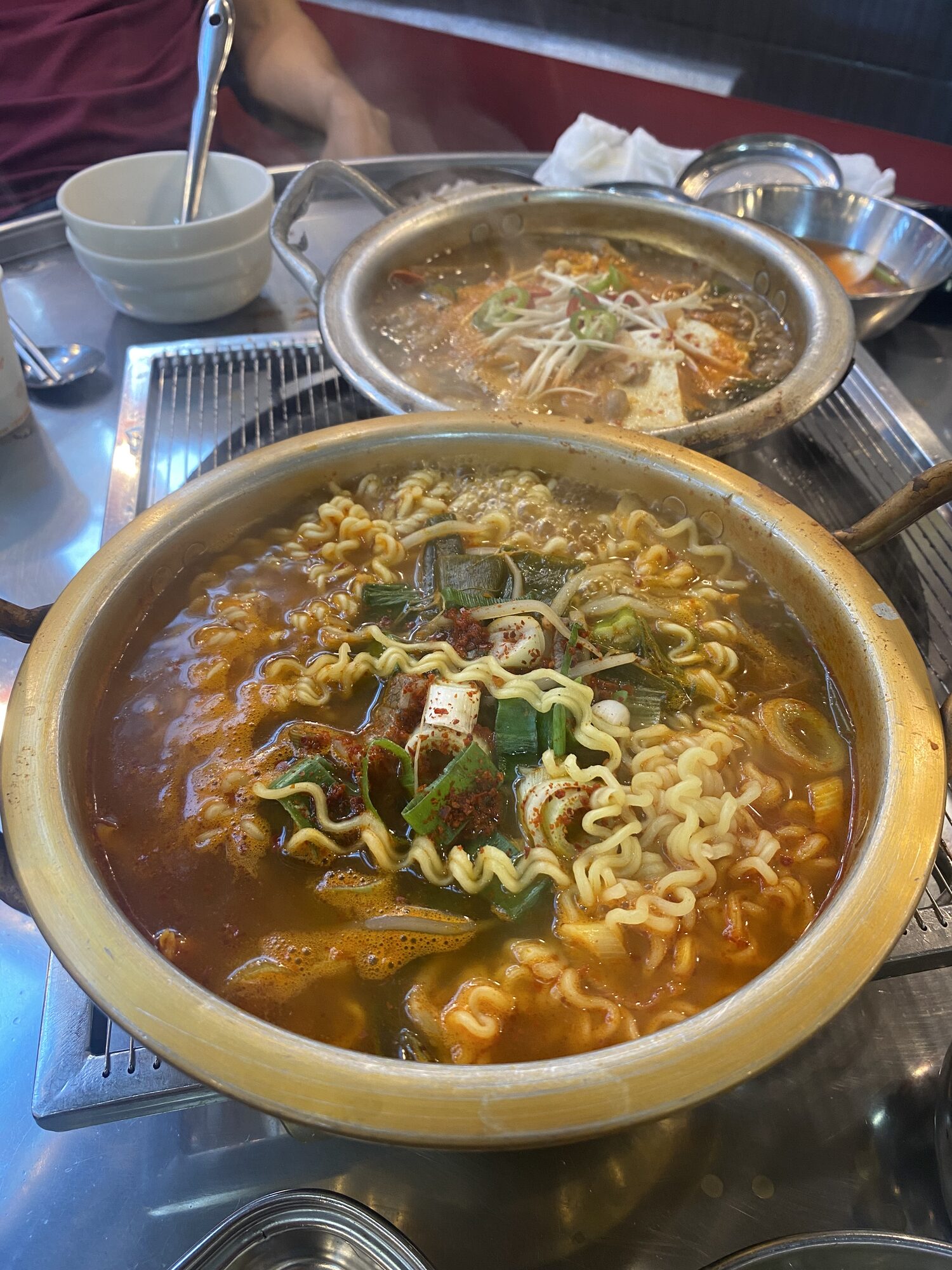 Ramen simmering in the pot