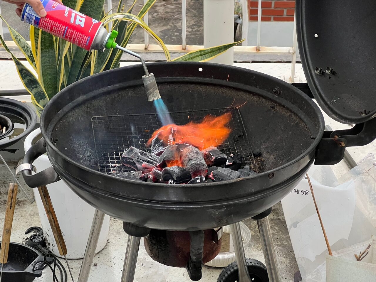 Lighting the charcoal